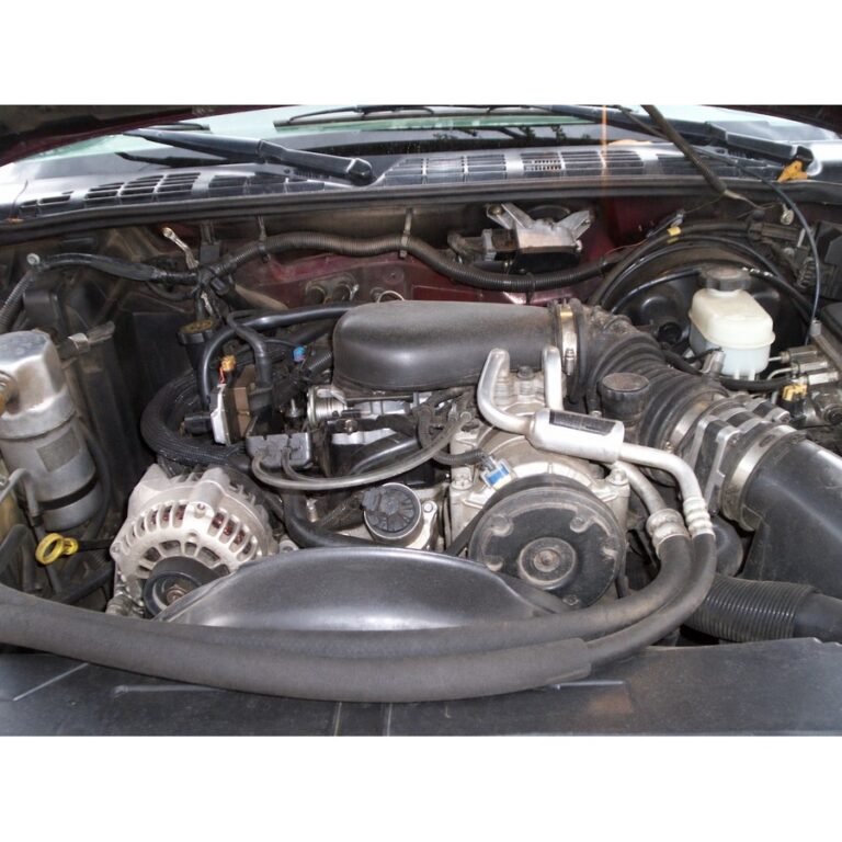 Older Chevrolet 4.3L Vortec V6 in an engine bay; related-family reference