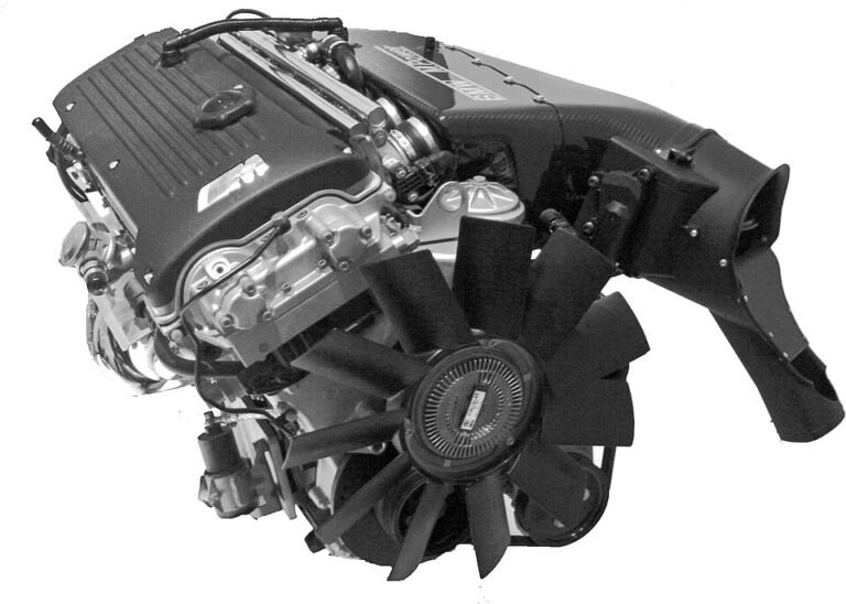 BMW S54B32HP display engine isolated on a white background