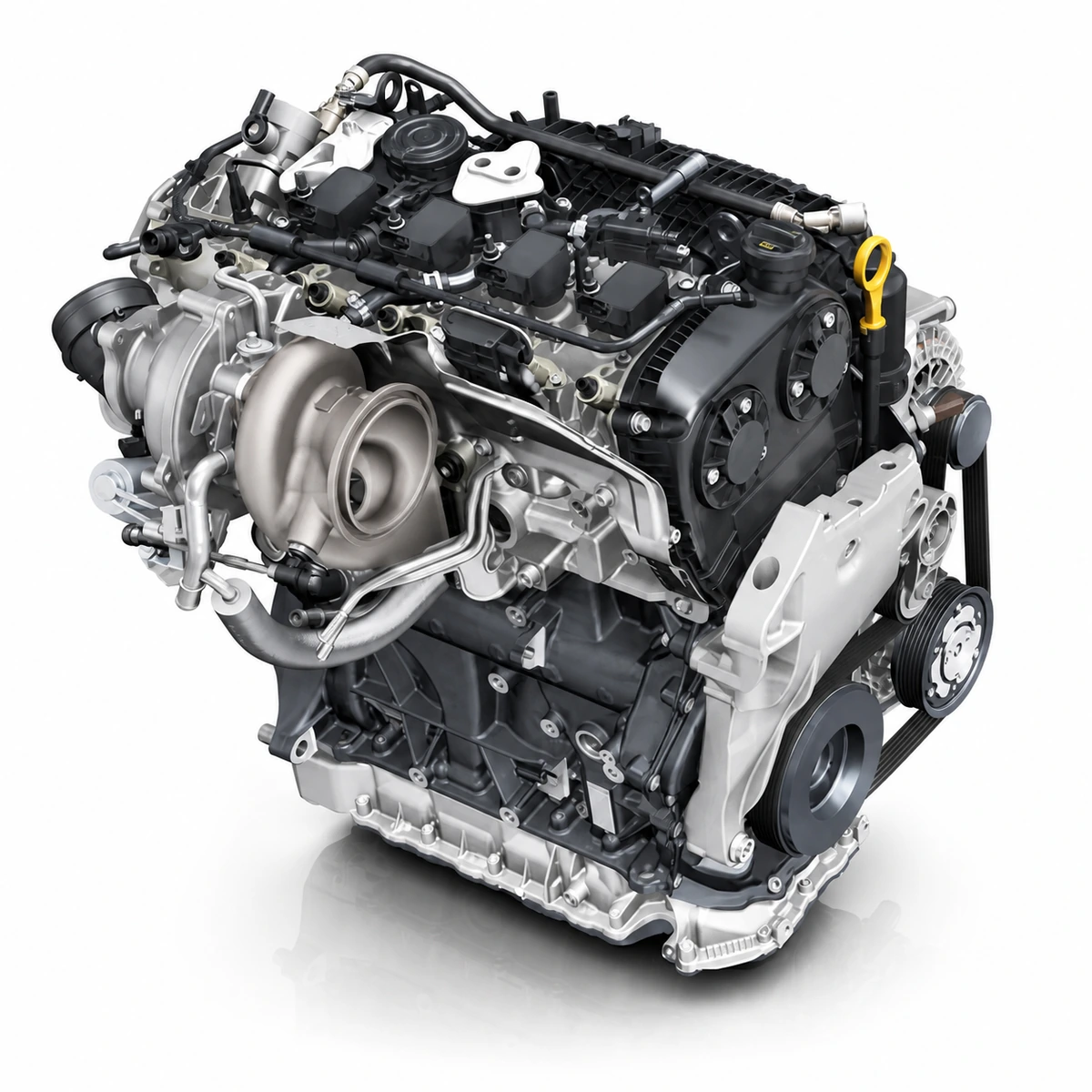 Audi EA888 Gen 4 EVO4 2.0 TFSI complete engine isolated on a white background