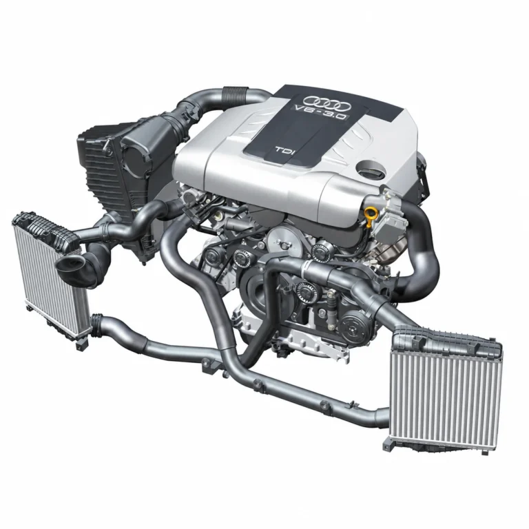EA896 3.0 V6 TDI engine with twin intercoolers on a white background