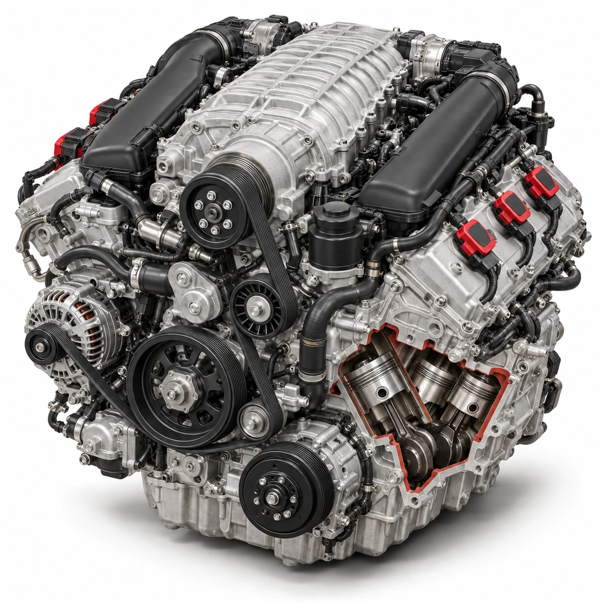Generated illustration of an EA837 3.0 TFSI supercharged V6 petrol engine